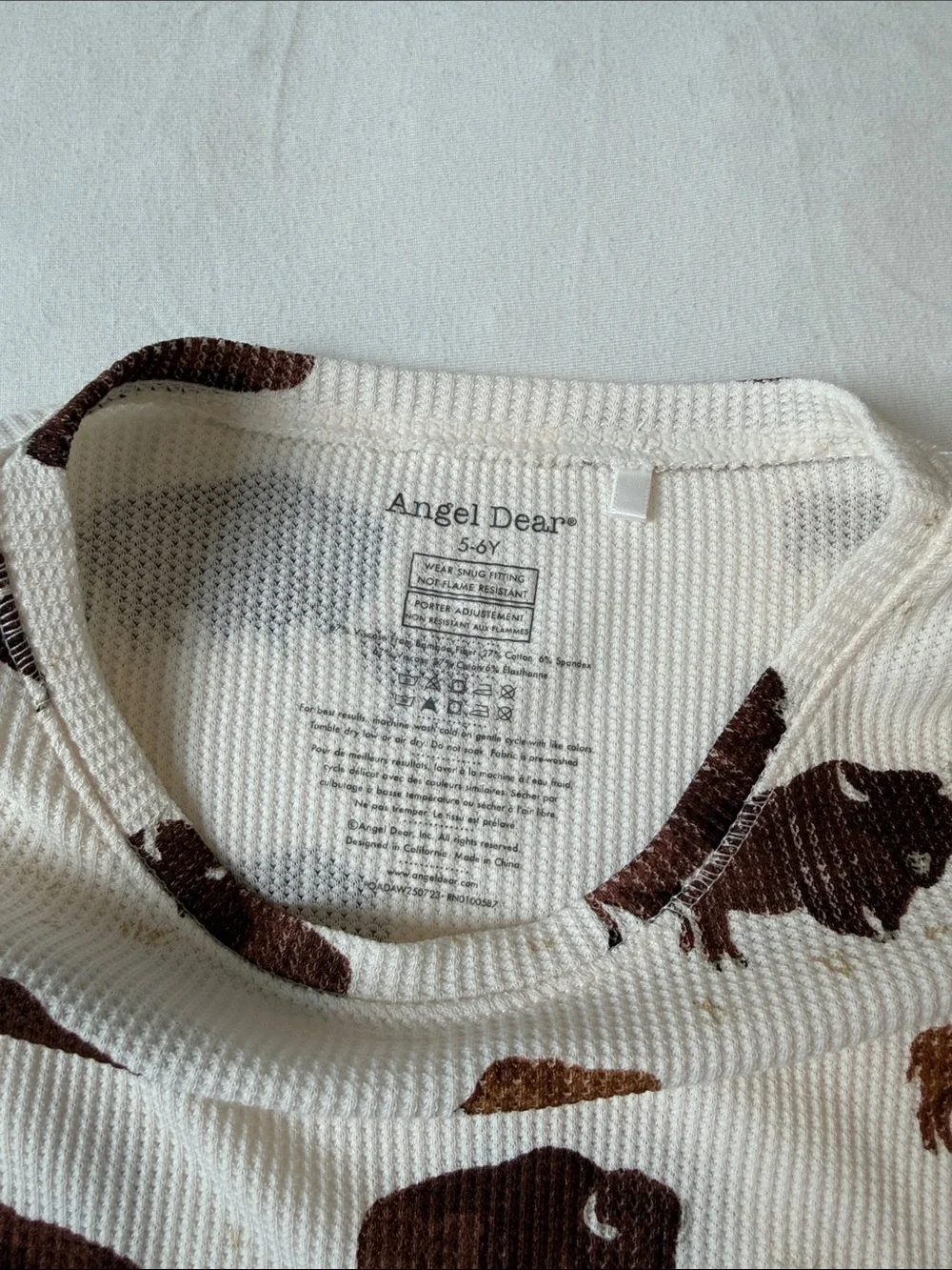 Angel Dear Buffalo Waffle Knit Long Sleeve Pajama Set Size 5-6 Years